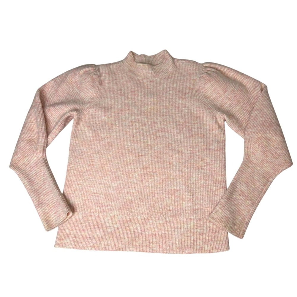 Loft Outlet Pink Marled Ribbed Mock Neck Puff Shoulder Sweater Small
